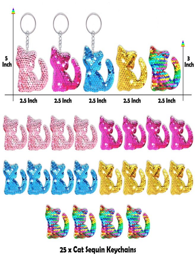 CiciBear 25 Pack Cat Double-Deck Flip Sequin Keychains for Meow Themed Party Favors, Birthday,Carnival,Goodie Bag Stuffers, Anniversary,5 Colors - Image 4