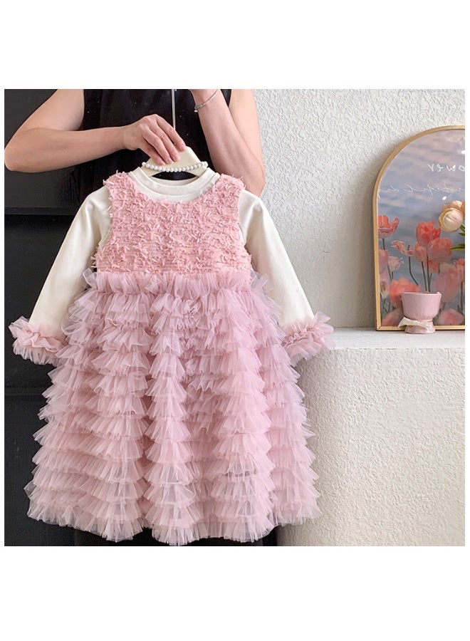 Girls' Spring and Autumn Beautiful Mesh Cake Puff Skirt High End Splicing Tank Top Skirt Princess Dress Set - Image 1