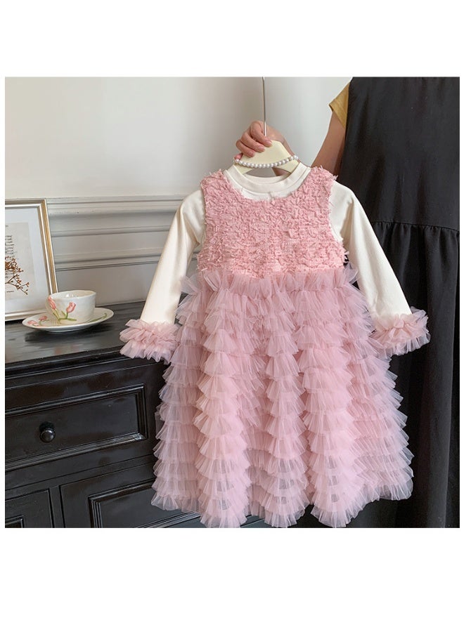 Girls' Spring and Autumn Beautiful Mesh Cake Puff Skirt High End Splicing Tank Top Skirt Princess Dress Set - Image 3
