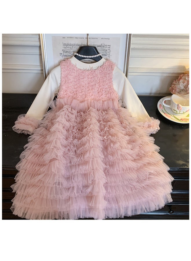 Girls' Spring and Autumn Beautiful Mesh Cake Puff Skirt High End Splicing Tank Top Skirt Princess Dress Set - Image 2