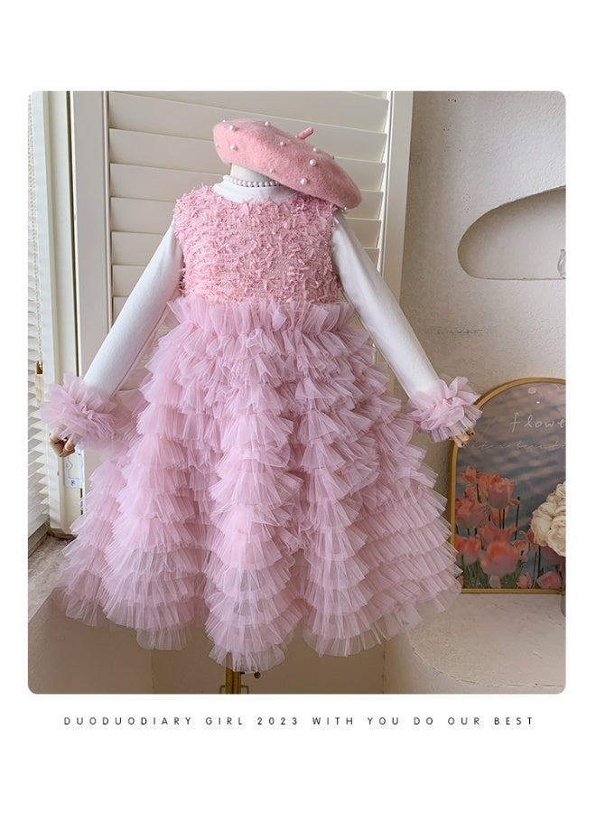 Girls' Spring and Autumn Beautiful Mesh Cake Puff Skirt High End Splicing Tank Top Skirt Princess Dress Set - Image 5