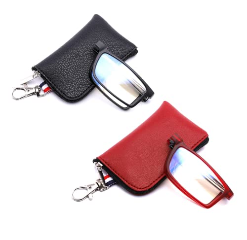 GOOSEN 2-Pack Reading Glasses for Women Men, Keychain Bags Compact Folding Readers, Clear Lens Blue light Glasses Spring Hinge, Black Red 1.25 x - Image 1