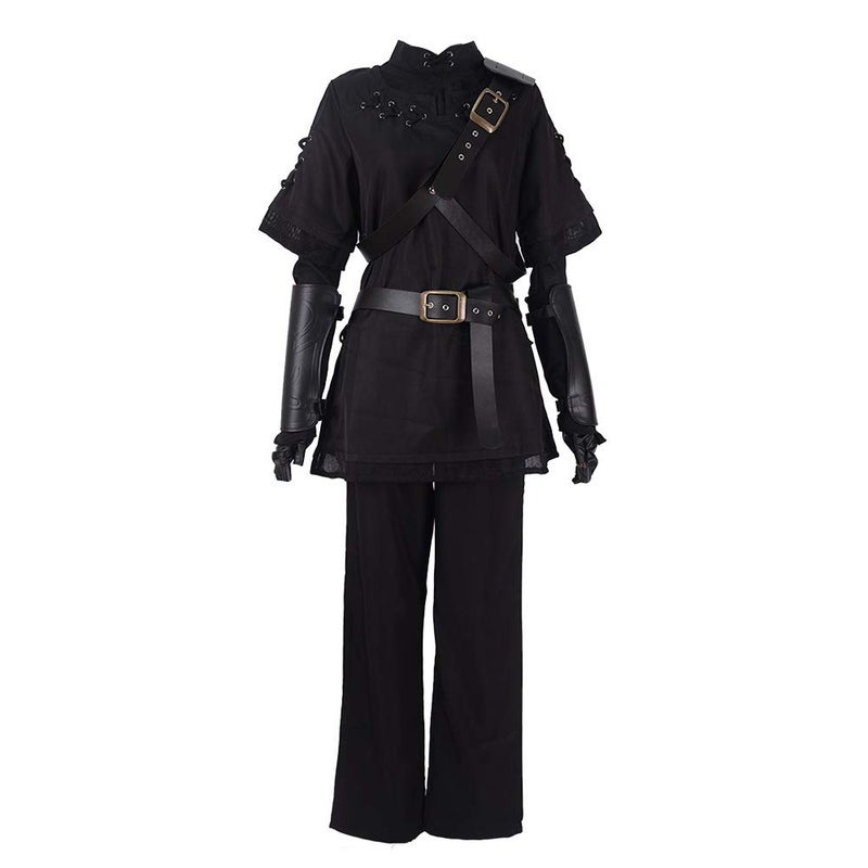 miccostumes Mens Costume Warrior Cosplay Pure Dark Black Uniform Fullset Tunic Pants With Belt and Hatmen xl