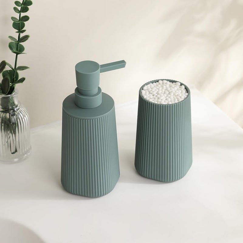 YAUKPH Bathroom Accessories 2 Piece Soap Dispenser and Toothbrush Holder Set Striped Sage Green - Image 4