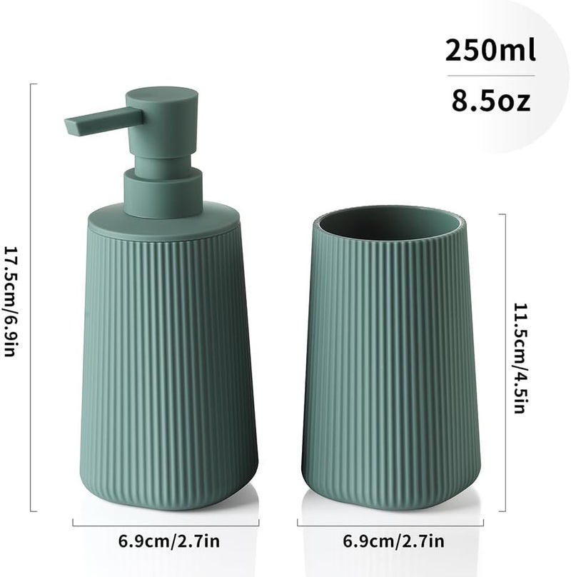 YAUKPH Bathroom Accessories 2 Piece Soap Dispenser and Toothbrush Holder Set Striped Sage Green - Image 3