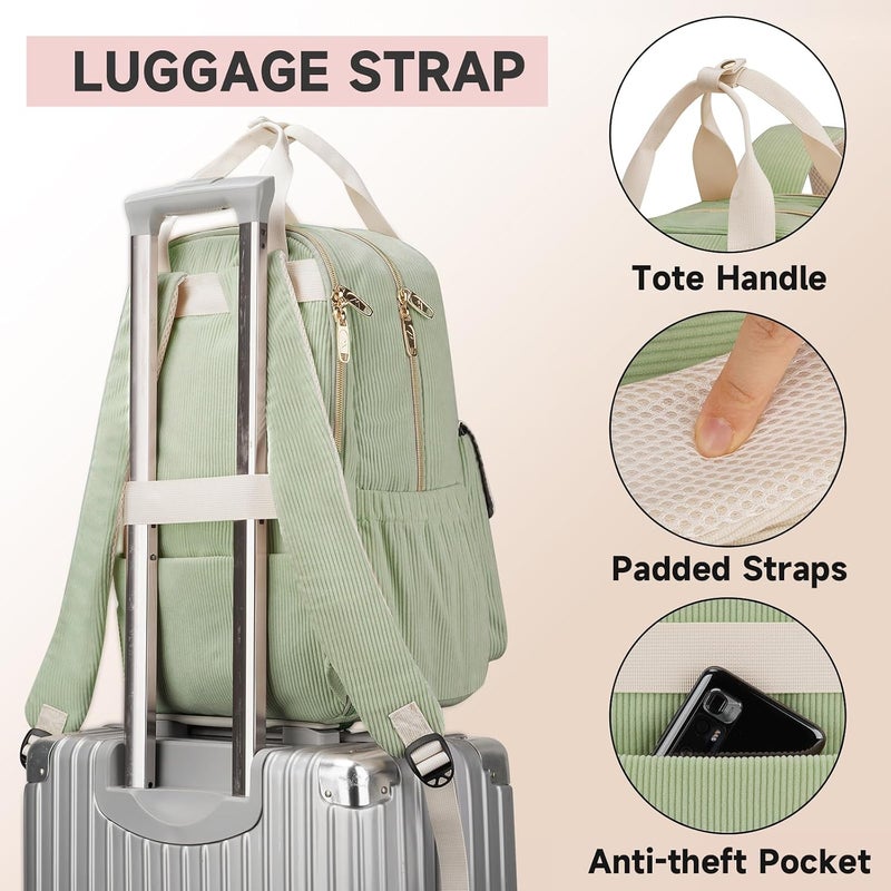 MATEIN Cute Laptop Backpack for Women, 15.6 Inch Corduroy Computer College Backpack with Water Bottle Holder, TSA Lightweight Aesthetic Bag Travel Laptop Daypack for Work Nurse Teacher Gift, Green - Image 5