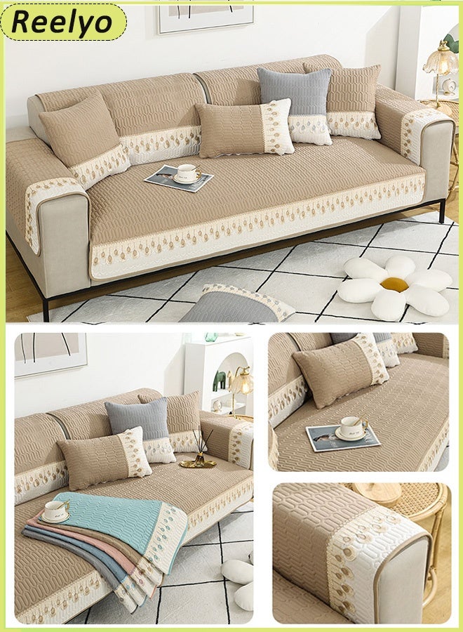 Reelyo Sofa Slipcover Sofa Cover 1/2/3/4 Seater Wrinkle-free Full Coverage Couch Slipcover Exquisitely Detailed Slip Flexible Resistant Jacquard Sofa Protector Non-Slip Washable Decorative Soft Warm Sectional Couch Cover yarn Sofa Cover for Sectional Sofa, Dogs, Cats, Kids, Pets Furniture Protector Cloth Multi -Sized Wear Resistance, Dirty, Washing, Can Be Removed，BROWN - Image 1