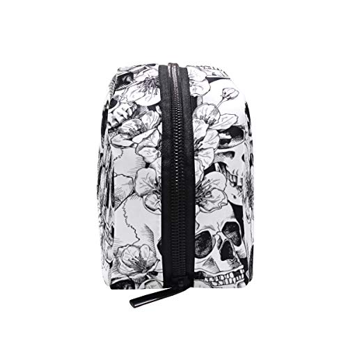 ZOEO Makeup Pouch Sugar Skull Mexican Floral Halloween Mini Makeup Bag Organizer Travel Zip Toiletry Bag Small Cosmetic Train Case Beauty Bag for Teens Girls Women Black White - Image 4