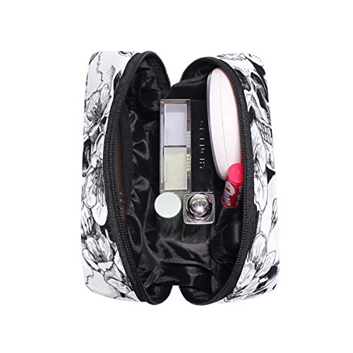 ZOEO Makeup Pouch Sugar Skull Mexican Floral Halloween Mini Makeup Bag Organizer Travel Zip Toiletry Bag Small Cosmetic Train Case Beauty Bag for Teens Girls Women Black White - Image 5