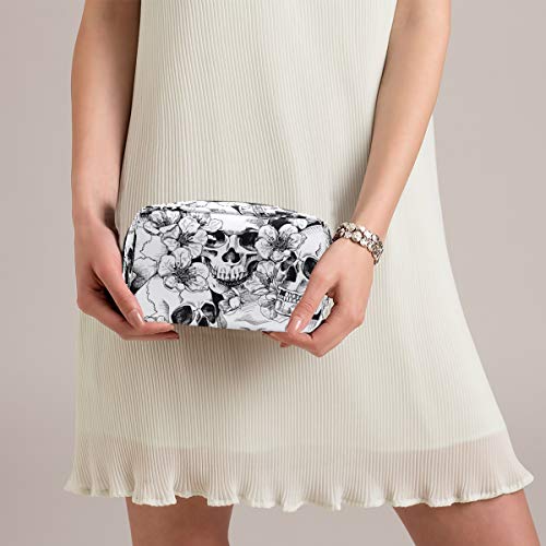 ZOEO Makeup Pouch Sugar Skull Mexican Floral Halloween Mini Makeup Bag Organizer Travel Zip Toiletry Bag Small Cosmetic Train Case Beauty Bag for Teens Girls Women Black White - Image 2