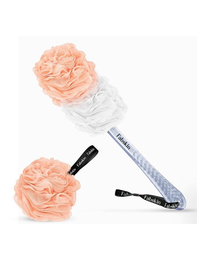 Fabskin Luxury Bath Loofah Duo Pack Loofah Sponge And Loofah Brush With Plastic Handle ; Loofah For Bathing For Women & Men ; Bath Brush Body Back Scrubber For Bathing (Peach And White) - Image 3