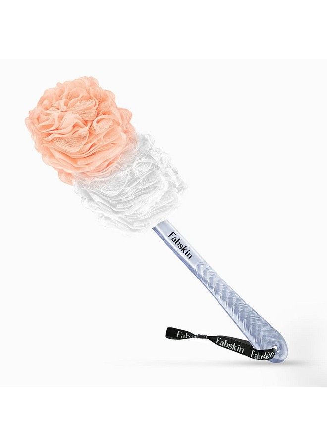 Fabskin Luxury Bath Loofah Duo Pack Loofah Sponge And Loofah Brush With Plastic Handle ; Loofah For Bathing For Women & Men ; Bath Brush Body Back Scrubber For Bathing (Peach And White) - Image 4