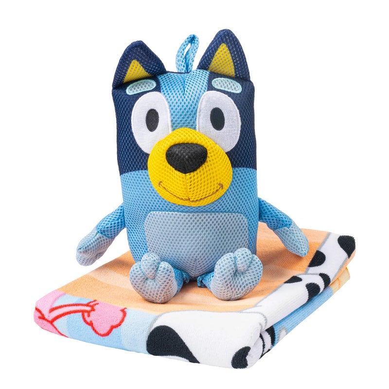 Jay Franco Bluey & Friends Bath Towel & Bath Buddy Set - Kids Bathtub Accessories - Includes 25 x 50 Inch Microfiber Towel & 13 Inch Bluey Water Play Buddy - Image 5