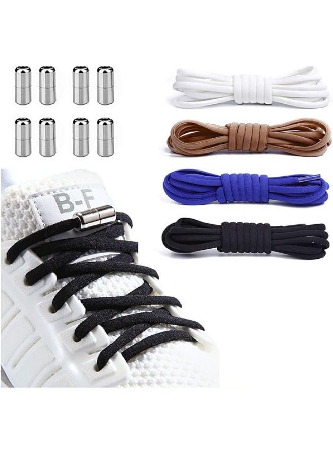 بينكو 4 أزواج أربطة أحذية بدون ربطة عنق أربطة أحذية مرنة مع موصل قفل أربطة الحذاء ، بدون أربطة ربطة عنق للكبار والأطفال-أحذية رياضية ترفيهية وتسلق الجبال وكرة السلة والمزيد - Image 1