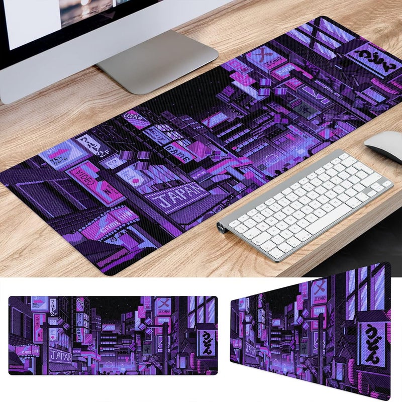Designfullprint Dark Purple Japanese Anime Retro Vaporwave Mouse Mat Computer Lap Desk Anime Mouse Pad Kawaii Large Gaming Pad for Keyboard QDH - Image 5
