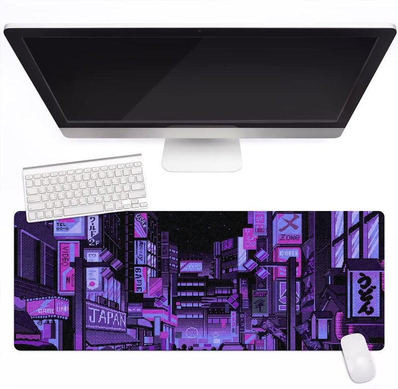 Designfullprint Dark Purple Japanese Anime Retro Vaporwave Mouse Mat Computer Lap Desk Anime Mouse Pad Kawaii Large Gaming Pad for Keyboard QDH - Image 2