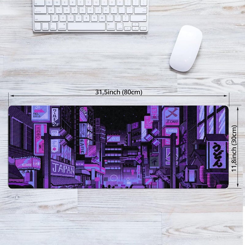 Designfullprint Dark Purple Japanese Anime Retro Vaporwave Mouse Mat Computer Lap Desk Anime Mouse Pad Kawaii Large Gaming Pad for Keyboard QDH - Image 4