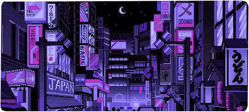 Designfullprint Dark Purple Japanese Anime Retro Vaporwave Mouse Mat Computer Lap Desk Anime Mouse Pad Kawaii Large Gaming Pad for Keyboard QDH - Image 1