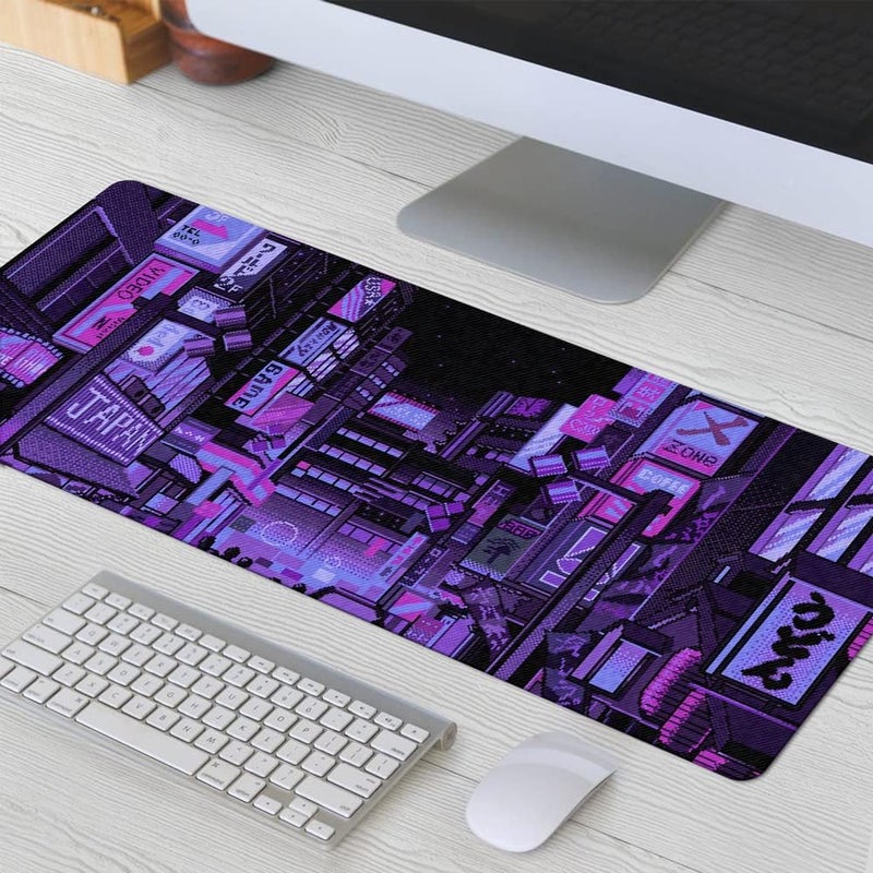 Designfullprint Dark Purple Japanese Anime Retro Vaporwave Mouse Mat Computer Lap Desk Anime Mouse Pad Kawaii Large Gaming Pad for Keyboard QDH - Image 3