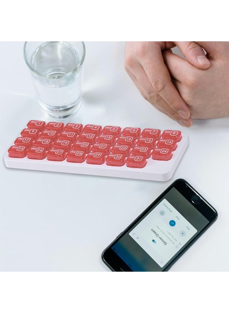 لبونير منظم الأقراص الشهري - منظم أقراص حبوب منع الحمل الشهرية - منظم أقراص لمدة 31 يومًا مع حاويات أدوية كبيرة قابلة للإزالة، علبة وحامل محمول للأدوية والفيتامينات اليومية، رائع للسفر （أحمر） - Image 2