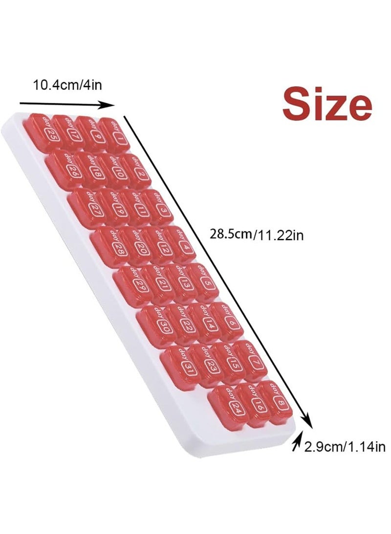 لبونير منظم الأقراص الشهري - منظم أقراص حبوب منع الحمل الشهرية - منظم أقراص لمدة 31 يومًا مع حاويات أدوية كبيرة قابلة للإزالة، علبة وحامل محمول للأدوية والفيتامينات اليومية، رائع للسفر （أحمر） - Image 4