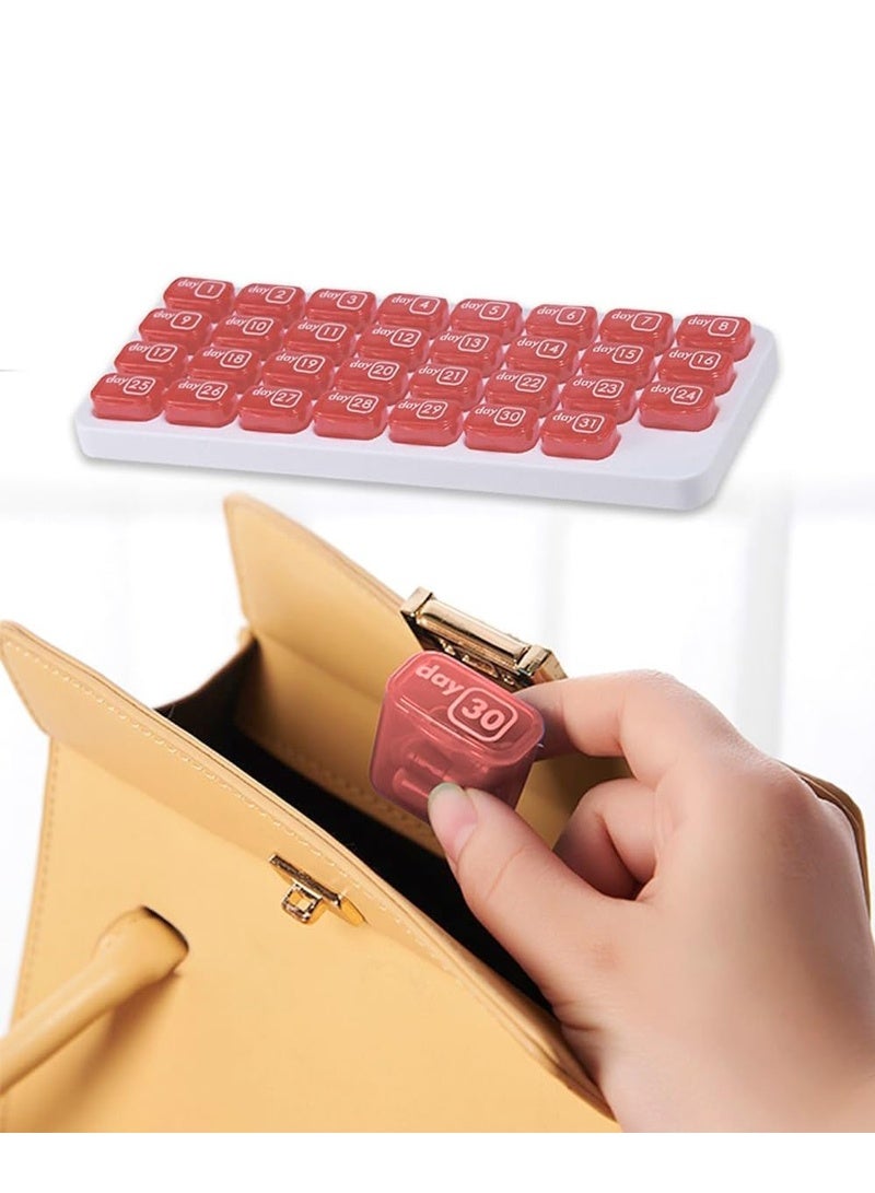 لبونير منظم الأقراص الشهري - منظم أقراص حبوب منع الحمل الشهرية - منظم أقراص لمدة 31 يومًا مع حاويات أدوية كبيرة قابلة للإزالة، علبة وحامل محمول للأدوية والفيتامينات اليومية، رائع للسفر （أحمر） - Image 5