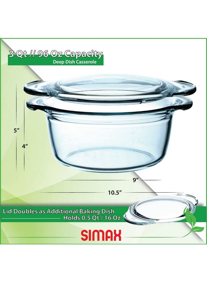 Simax Casserole Dish with Lid, Glass Casserole Dish, Holds 96 Oz (3 Quarts), Oven to Table Serving Dish, Microwave, Dishwasher, and Oven Safe Cookware - Image 2