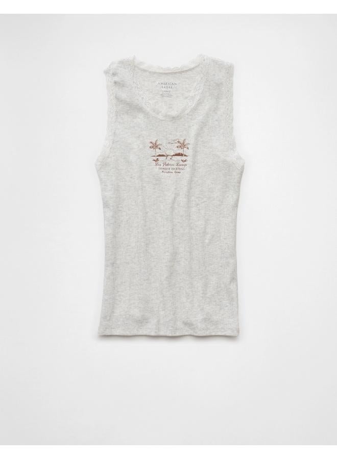 American Eagle AE Graphic Lace Trim Tank Top  - Image 3