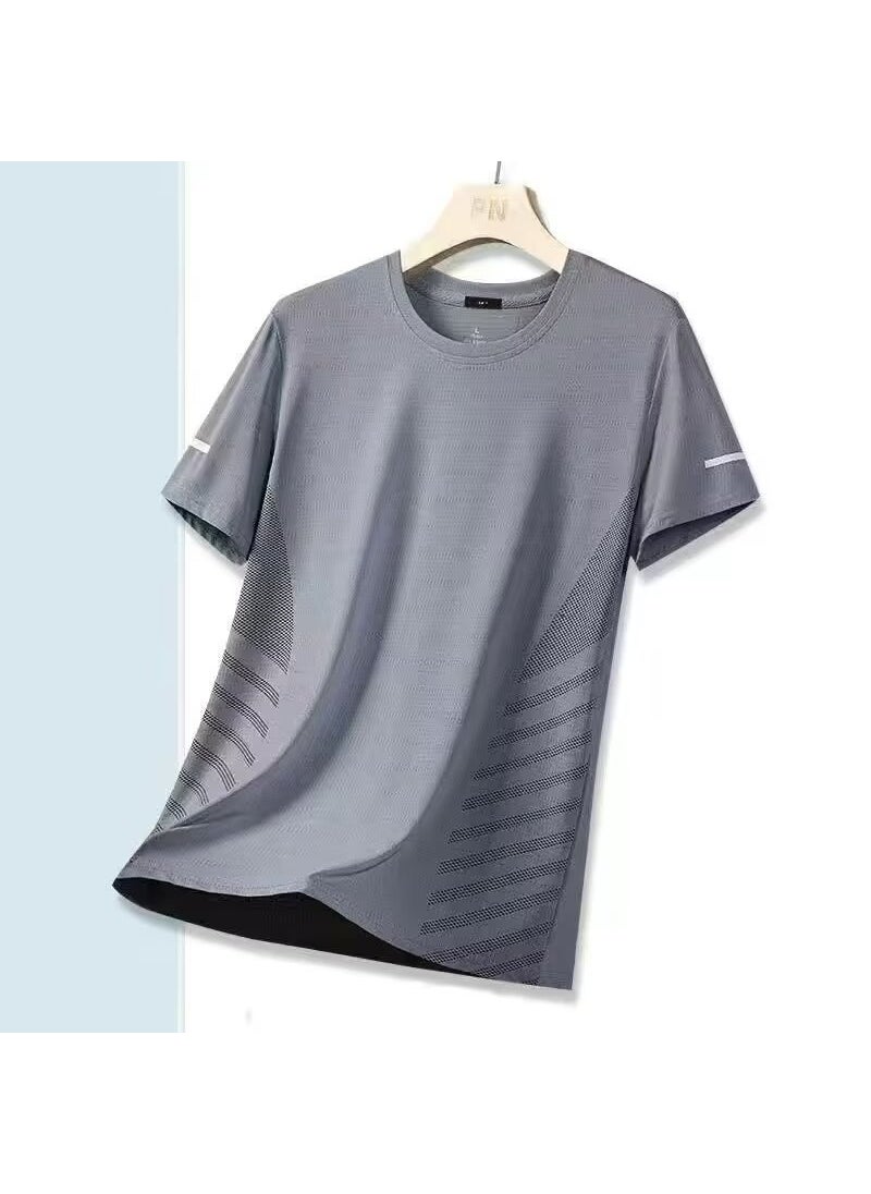 2024 Summer Mens Short Sleeve T-Shirt Elastic Quick Dry Round Neck Casual Versatile Simple Top For Students White CP679