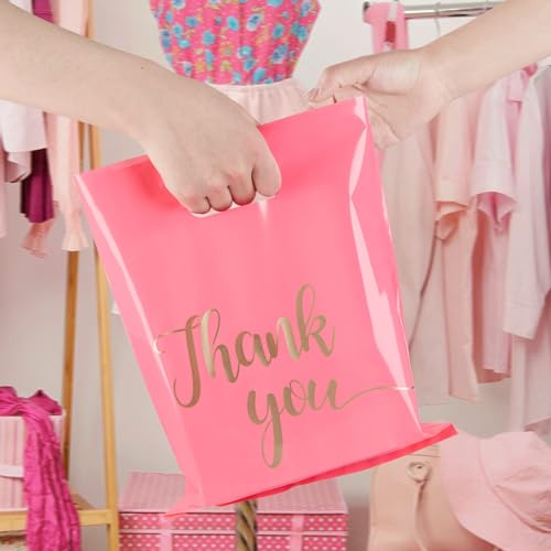 ZORRITA 100 Pack Thank You Bags for Small Business, 9 x 12 Inch Plastic Shopping Bags with Handles Retail Merchandise Bag Extra Thick Gift Bag Bulk (Pink) - Image 4