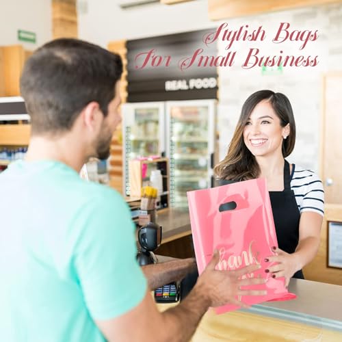 ZORRITA 100 Pack Thank You Bags for Small Business, 9 x 12 Inch Plastic Shopping Bags with Handles Retail Merchandise Bag Extra Thick Gift Bag Bulk (Pink) - Image 5