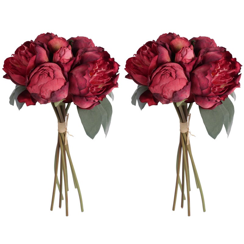 ICBOX 2 Bouquets Red Peonies Silk Flowers 14Heads Faux Peony Flowers Red Fake Peonies Flowers Artificial for Decorations for Wedding Bouquets Bridal Shower Decorations Home Office Party Decor - Image 1