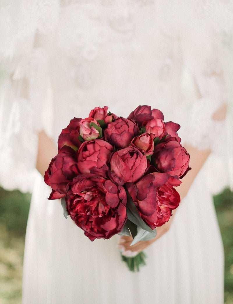 ICBOX 2 Bouquets Red Peonies Silk Flowers 14Heads Faux Peony Flowers Red Fake Peonies Flowers Artificial for Decorations for Wedding Bouquets Bridal Shower Decorations Home Office Party Decor - Image 5