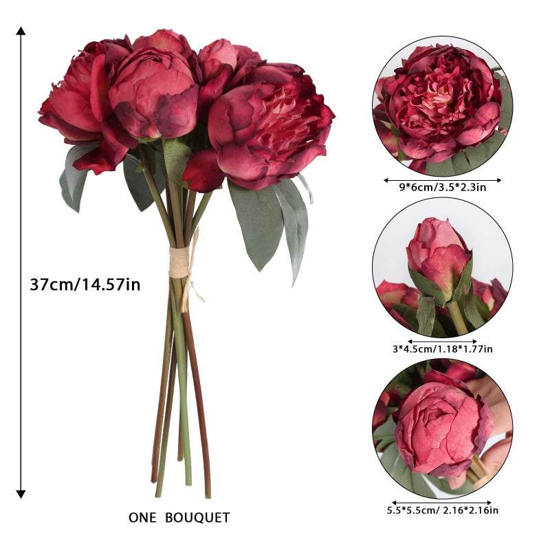 ICBOX 2 Bouquets Red Peonies Silk Flowers 14Heads Faux Peony Flowers Red Fake Peonies Flowers Artificial for Decorations for Wedding Bouquets Bridal Shower Decorations Home Office Party Decor - Image 3
