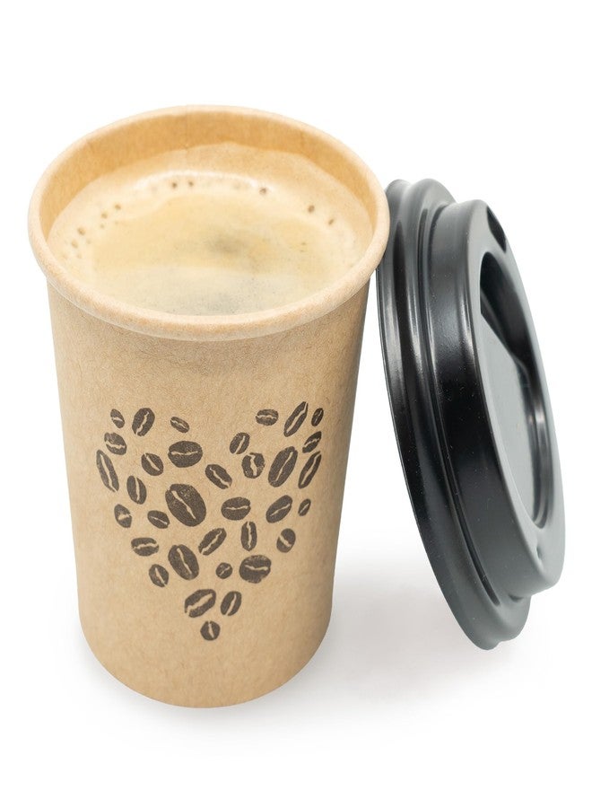 ECODESIGN-US Disposable Espresso Cups with Lids - 4 Oz - 50 Sets - Kraft Coffee Print - Small To Go Paper Cups with Tops for Home Office or Party - Image 1