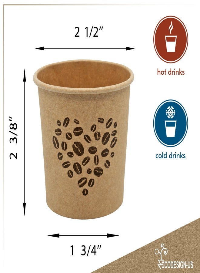 ECODESIGN-US Disposable Espresso Cups with Lids - 4 Oz - 50 Sets - Kraft Coffee Print - Small To Go Paper Cups with Tops for Home Office or Party - Image 3