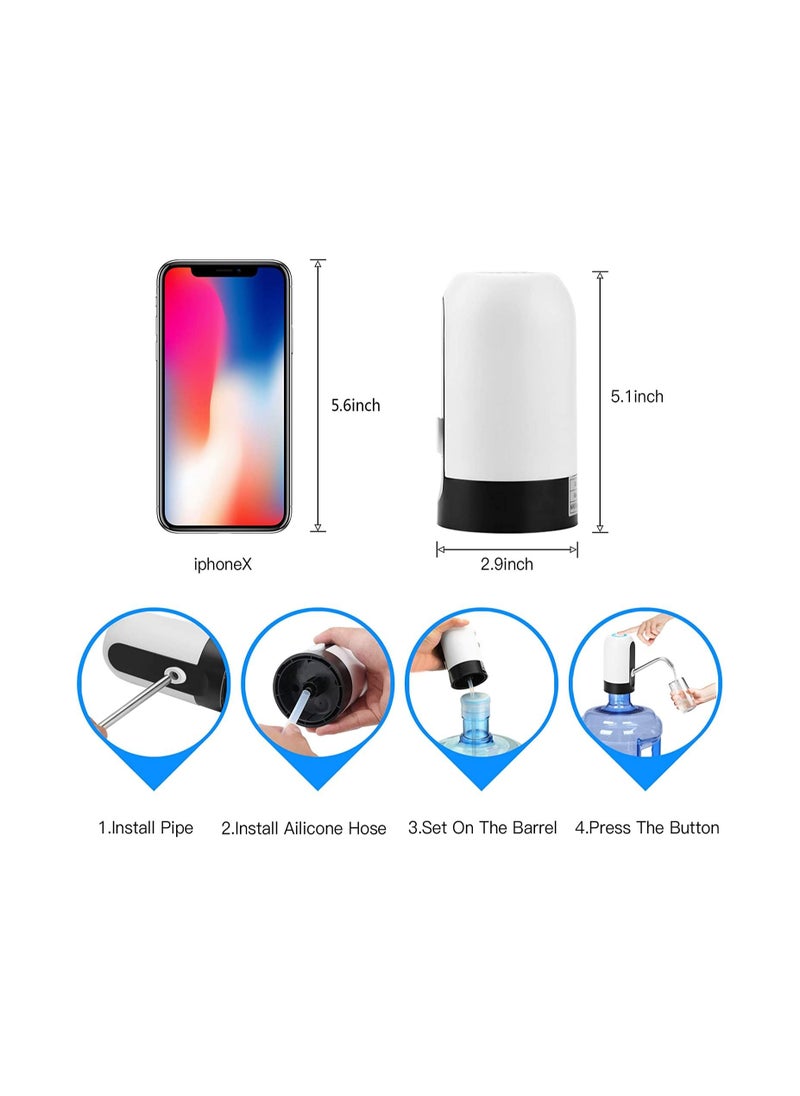 Gonice - Water Bottle Pump 5 Gallon Water Bottle Dispenser USB Charging Automatic Drinking Water Pump Portable Electric Water Dispenser Water Bottle Switch (White) - Image 1