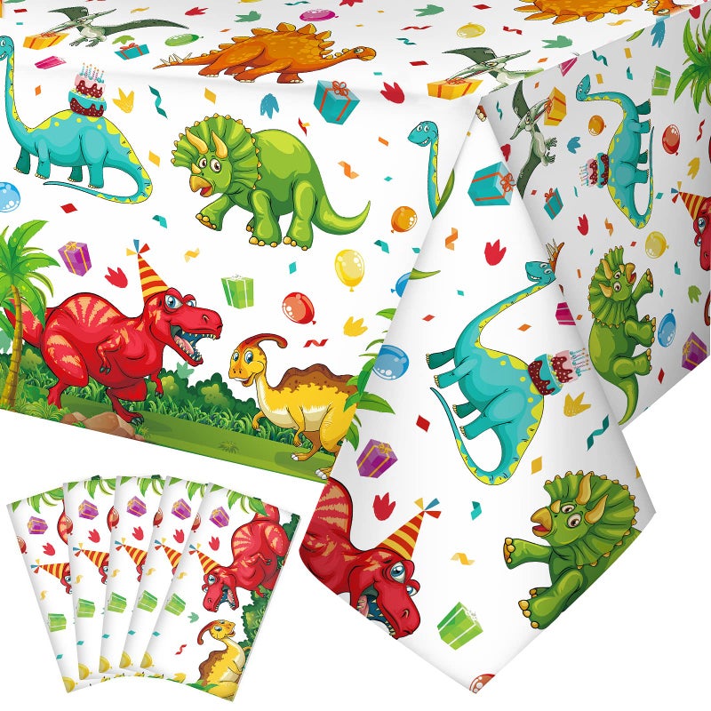 Tegeme 5 Pcs Dinosaur Plastic Tablecloth Dinosaur Party Table Cover 54 x 108 Inch Disposable Waterproof Dino Print Table Cloth for Birthday Party Supplies Picnic