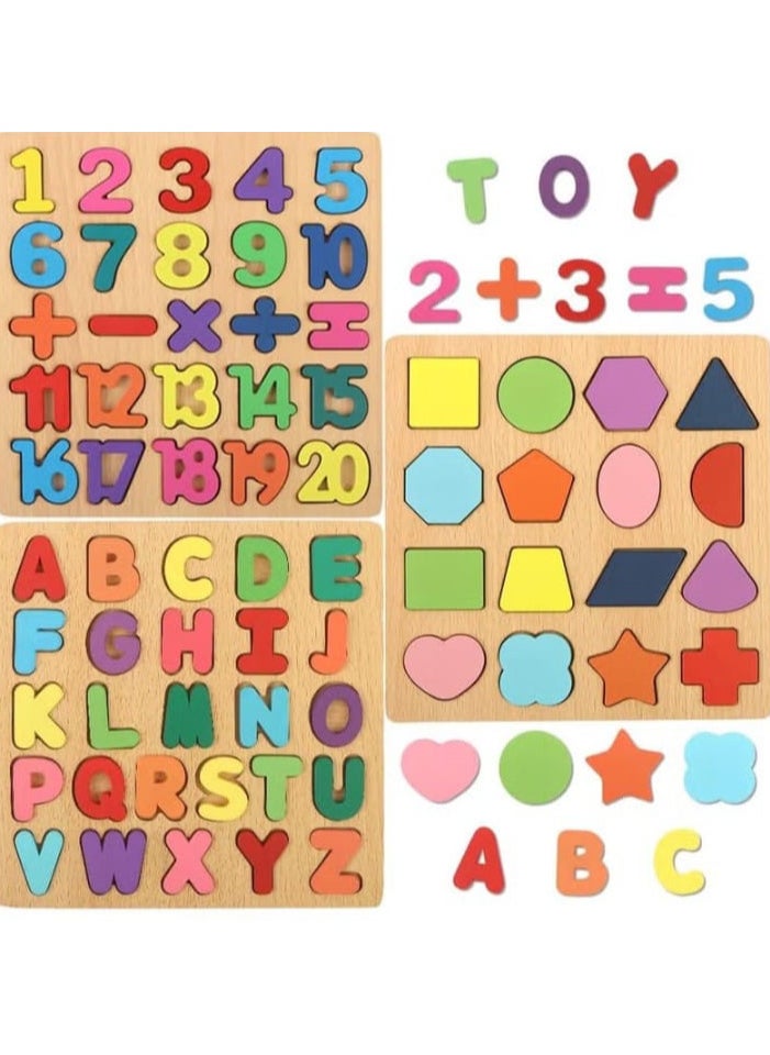 Generic Yohelly Wooden Puzzles for Toddlers, Alphabet, Numbers, and ABC Name Shape Wooden Puzzles, Educational Puzzle Toys for Toddlers, 3-in-1 Montessori Puzzles for Kids.  - Image 1