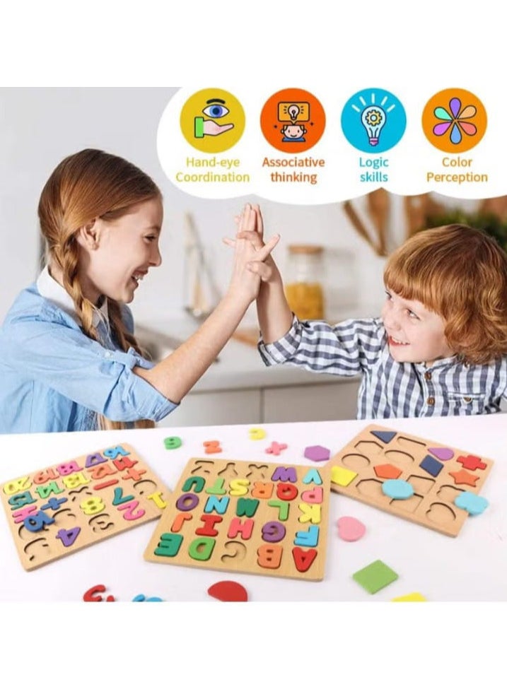 Generic Yohelly Wooden Puzzles for Toddlers, Alphabet, Numbers, and ABC Name Shape Wooden Puzzles, Educational Puzzle Toys for Toddlers, 3-in-1 Montessori Puzzles for Kids.  - Image 2