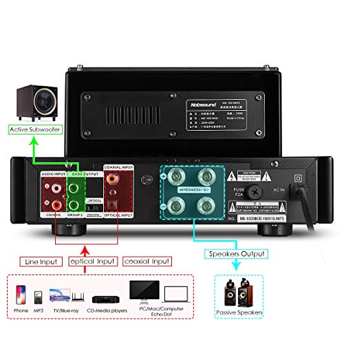 Nobsound MS-10D MKIII HiFi Bluetooth Hybrid Tube Power Amplifier Stereo Subwoofer Amp USB/Opt/Coax - Image 2