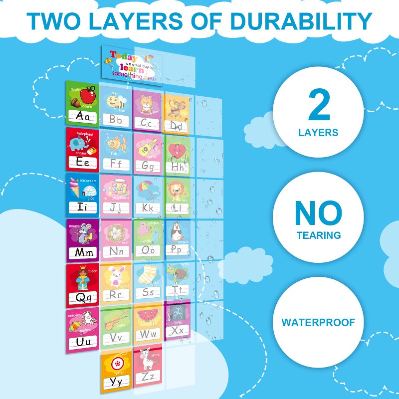 Outus 58 Pieces Educational Preschool Cards Kids Early Learning Poster Alphabet Number Colors and Shapes Bulletin Board Decoration Kindergarten Classroom Learning Card with Glue Point Dot (Rich Style) - Image 3