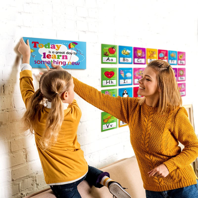 Outus 58 Pieces Educational Preschool Cards Kids Early Learning Poster Alphabet Number Colors and Shapes Bulletin Board Decoration Kindergarten Classroom Learning Card with Glue Point Dot (Rich Style) - Image 4