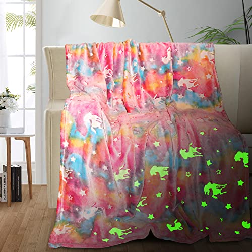 TEHALK Personalized Unicorn Blanket for Girls, Glow in The Dark, Kids Throw Blanket, 30"x40", Pink - Image 1