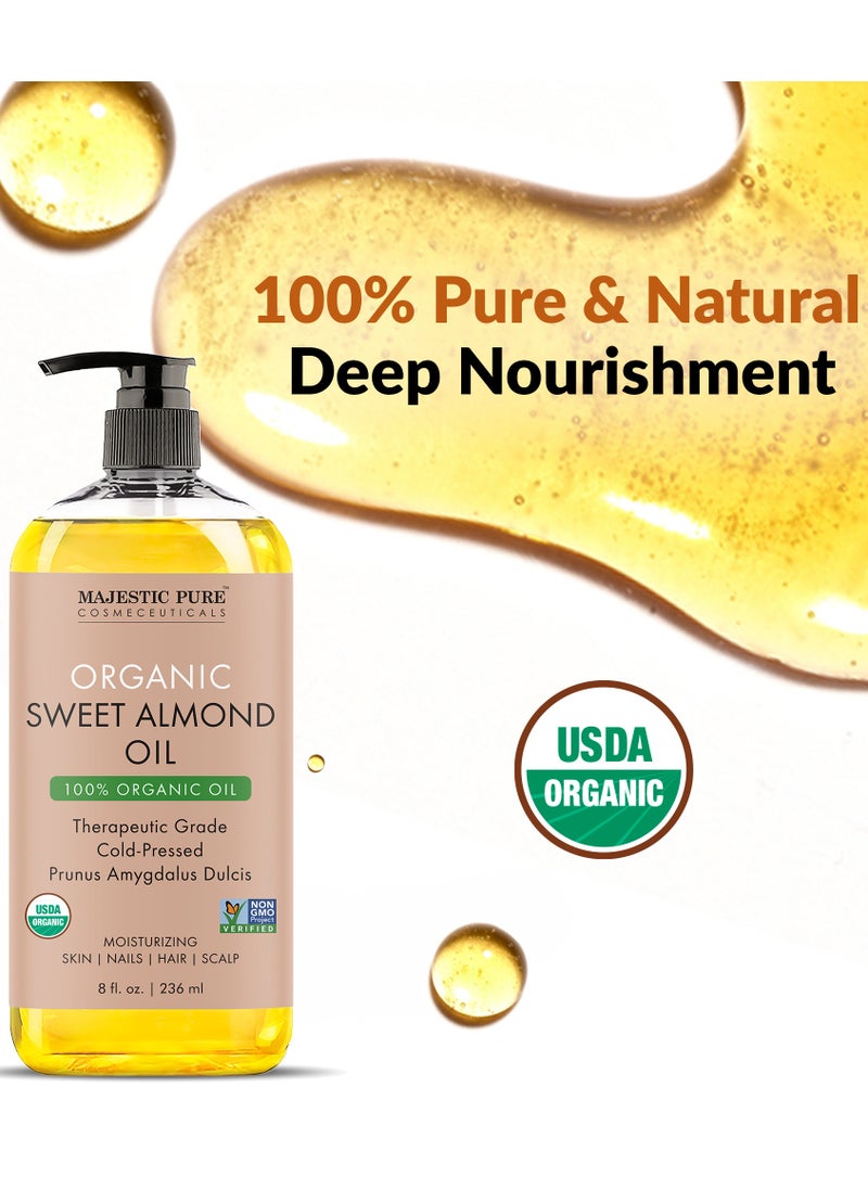 Majestic Pure Organic Almond Body Oil | 236 ML Large | 100% Pure & Natural Cold Pressed Oil Sweet Almond Oil for Skin, Face, Nails, Hair, Scalp & Massage |  - Image 2