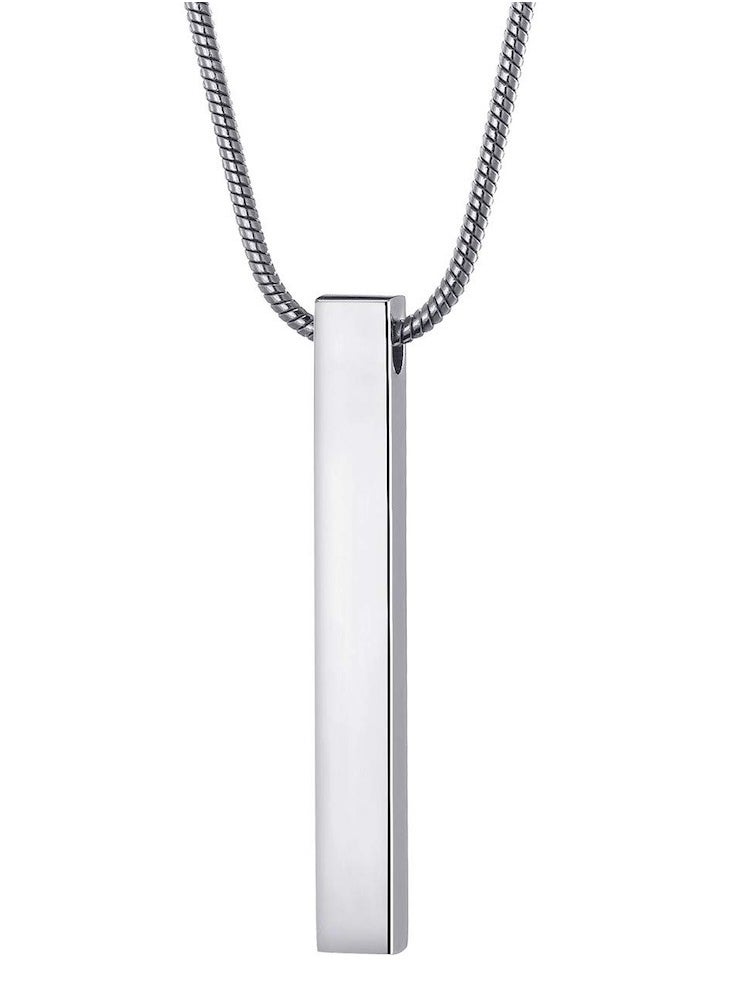 Premium Stainless Steel Vertical Bar Pendant with Snake Chain - Modern Minimalist Men's Necklace  - Image 1