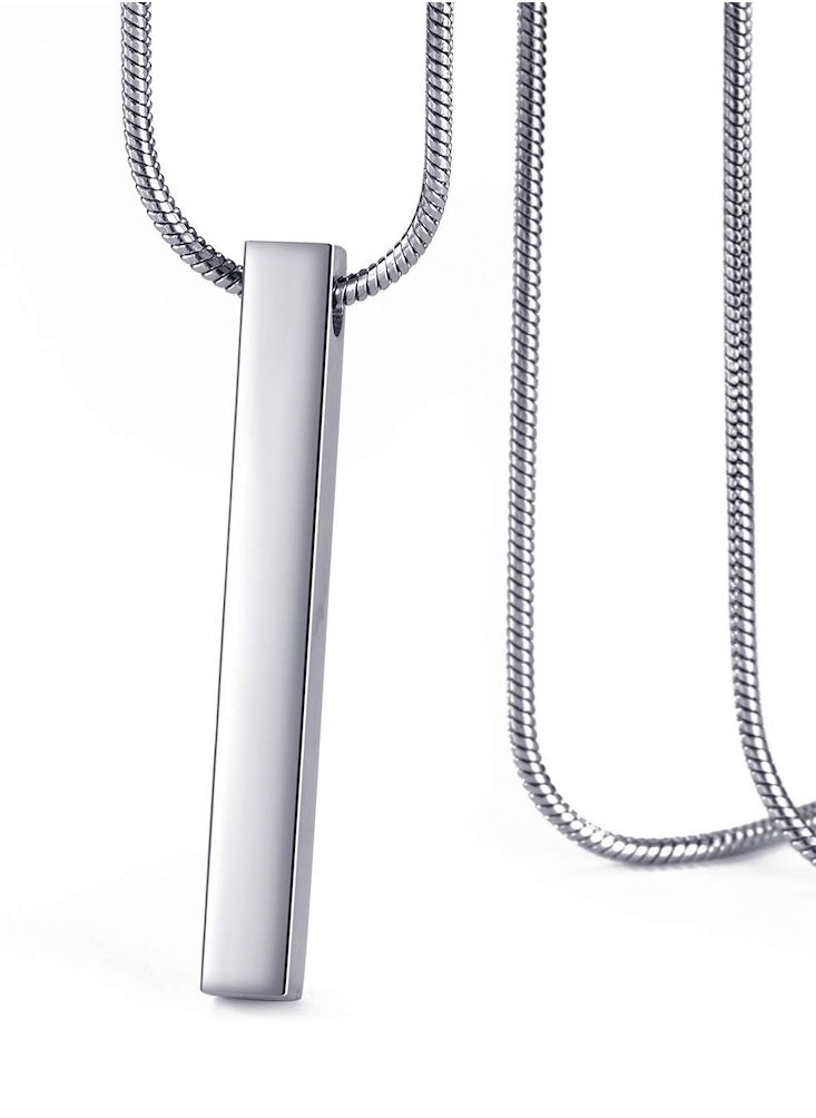 Premium Stainless Steel Vertical Bar Pendant with Snake Chain - Modern Minimalist Men's Necklace  - Image 2