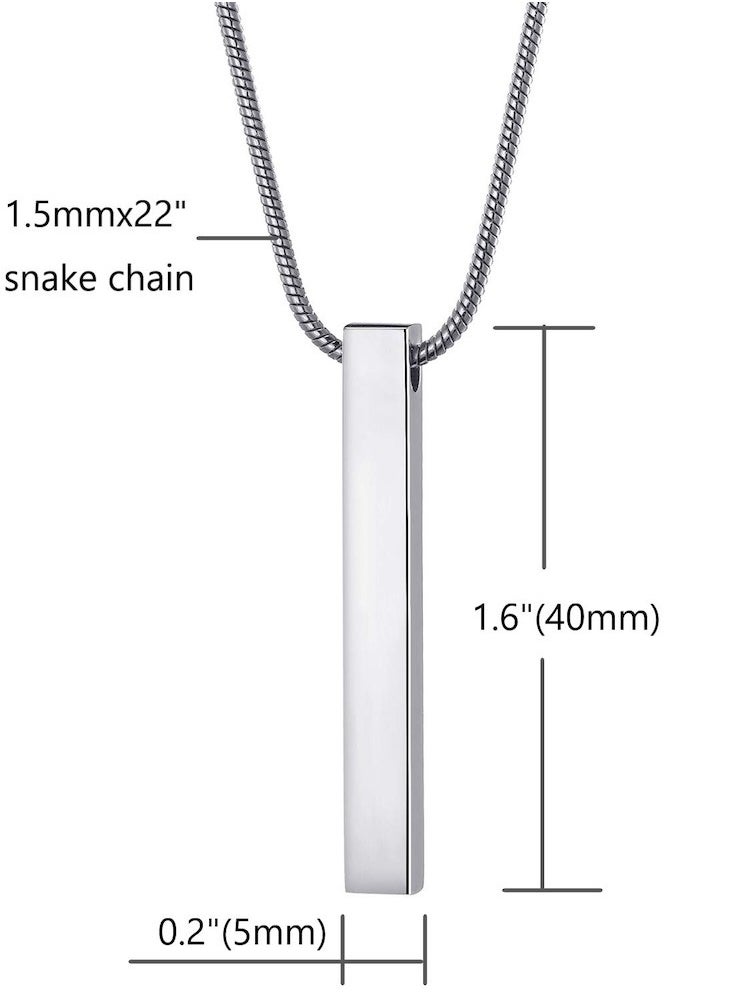 Premium Stainless Steel Vertical Bar Pendant with Snake Chain - Modern Minimalist Men's Necklace  - Image 3