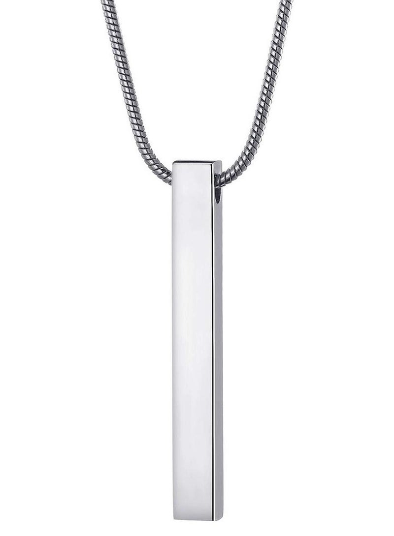 Premium Stainless Steel Vertical Bar Pendant with Snake Chain - Modern Minimalist Men's Necklace - Image 1