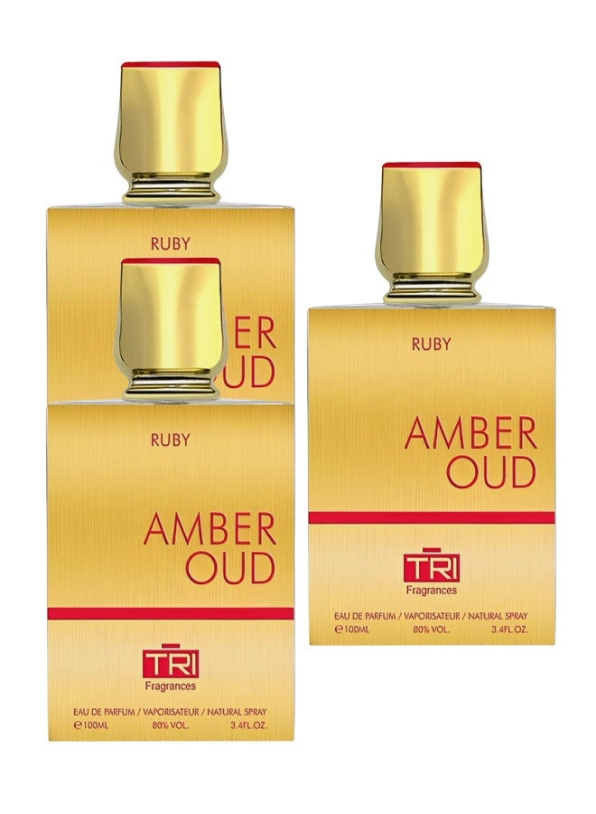 عطور TRI 3 قطع عطر عنبر عود روبي للجنسين 100 مل - Image 1
